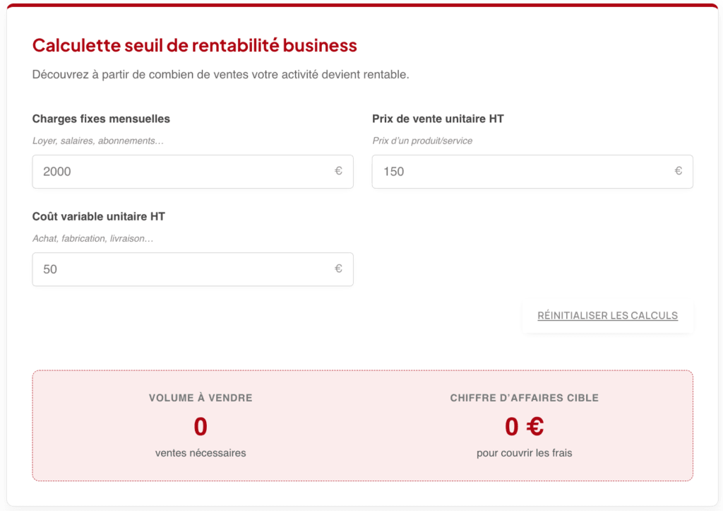 calculette seuil de rentabilité