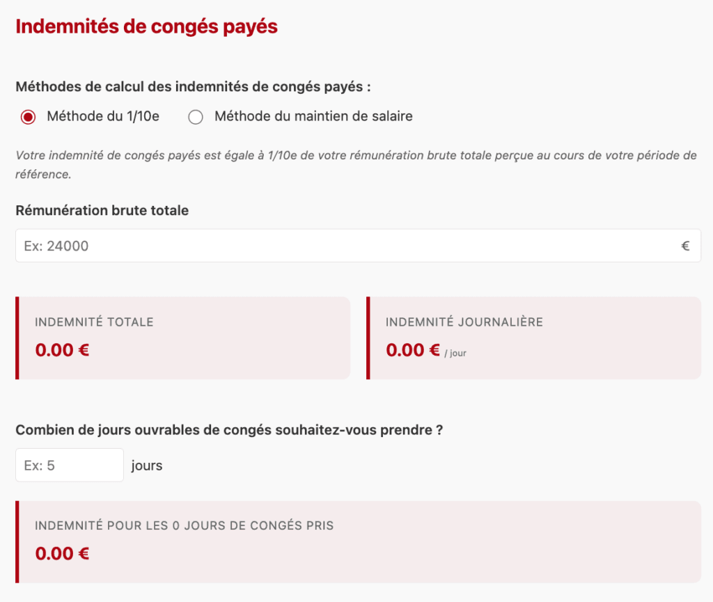 simulateur calcul nombre de jours de congés payés indemnisation