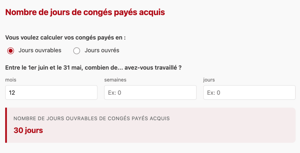 simulateur nombre de jours de congés payés acquis